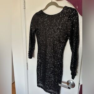 H&M black sequin long sleeve low back party dress